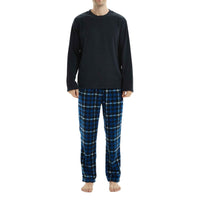 Luxury Design Mens Navy Check Fleece PJs - Warm Winter Pyjama Set