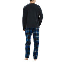 Luxury Design Mens Navy Check Fleece PJs - Warm Winter Pyjama Set