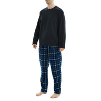 Luxury Design Mens Navy Check Fleece PJs - Warm Winter Pyjama Set