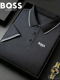 SaneShoppe-Men's Striped Polo Shirt with Letter Print - Casual Sporty Top