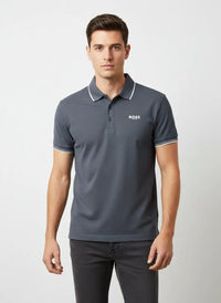 SaneShoppe-Men's Striped Polo Shirt with Letter Print - Casual Sporty Top