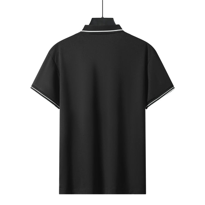 SaneShoppe-Men's Striped Polo Shirt with Letter Print - Casual Sporty Top