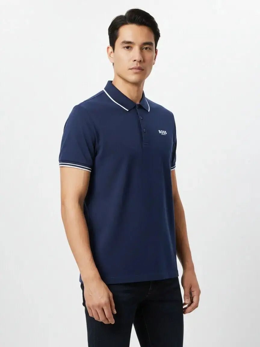SaneShoppe-Men's Striped Polo Shirt with Letter Print - Casual Sporty Top