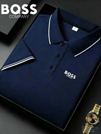 SaneShoppe-Men's Striped Polo Shirt with Letter Print - Casual Sporty Top