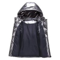 SaneShoppe - Men's Sleeveless Jacket Fashion Shiny Vest Winter Warm Hood Pockets Cotton Padded Husband Red Black Autumn Down Waistcoat Male