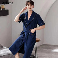 Men's Soft Cotton Bathrobe Dark Grey Half Sleeve Solid Robe Big Size 4XL