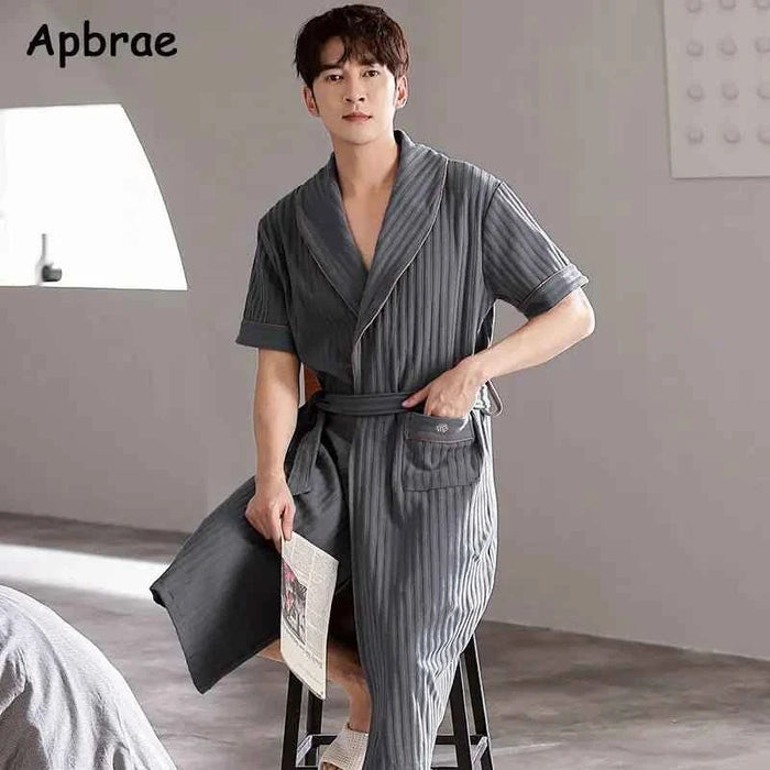 Men's Soft Cotton Bathrobe Dark Grey Half Sleeve Solid Robe Big Size 4XL