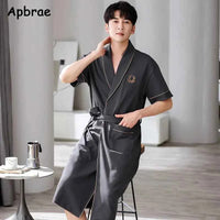 Men's Soft Cotton Bathrobe Dark Grey Half Sleeve Solid Robe Big Size 4XL