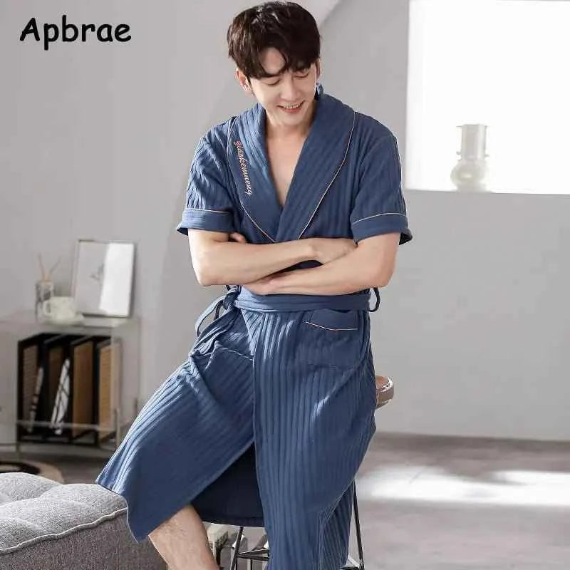 Men's Soft Cotton Bathrobe Dark Grey Half Sleeve Solid Robe Big Size 4XL