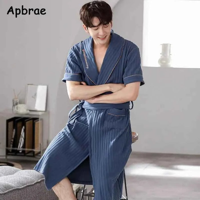 Men's Soft Cotton Bathrobe Dark Grey Half Sleeve Solid Robe Big Size 4XL