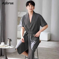 Men's Soft Cotton Bathrobe Dark Grey Half Sleeve Solid Robe Big Size 4XL