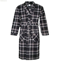 Men's Fleece Dressing Gown - Soft Warm Checkered Pattern