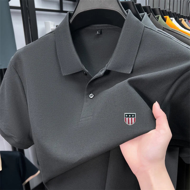 SaneShoppe - men's summer luxury brand cotton 100% polo shirt lapel printing short sleeves t-shirt business leisure ventilate men's clothing