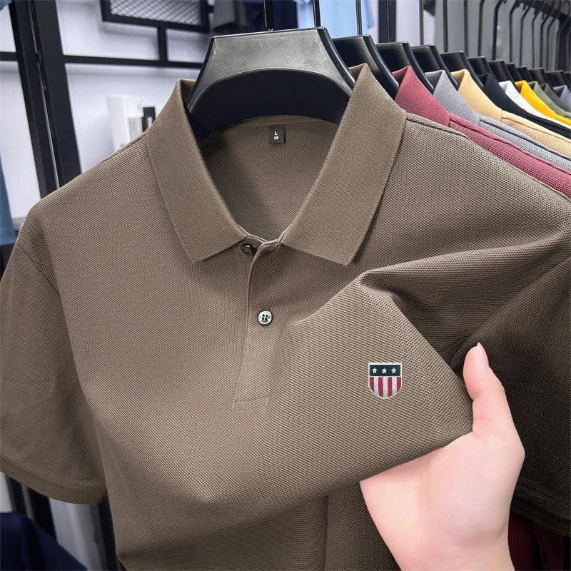 SaneShoppe - men's summer luxury brand cotton 100% polo shirt lapel printing short sleeves t-shirt business leisure ventilate men's clothing