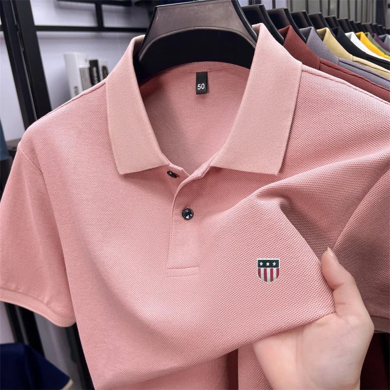SaneShoppe - men's summer luxury brand cotton 100% polo shirt lapel printing short sleeves t-shirt business leisure ventilate men's clothing