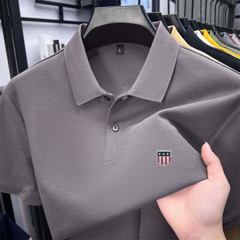 SaneShoppe - men's summer luxury brand cotton 100% polo shirt lapel printing short sleeves t-shirt business leisure ventilate men's clothing