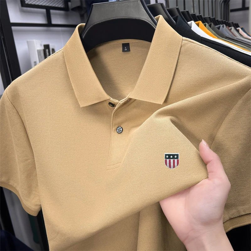 SaneShoppe - men's summer luxury brand cotton 100% polo shirt lapel printing short sleeves t-shirt business leisure ventilate men's clothing