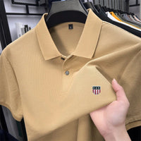SaneShoppe - men's summer luxury brand cotton 100% polo shirt lapel printing short sleeves t-shirt business leisure ventilate men's clothing
