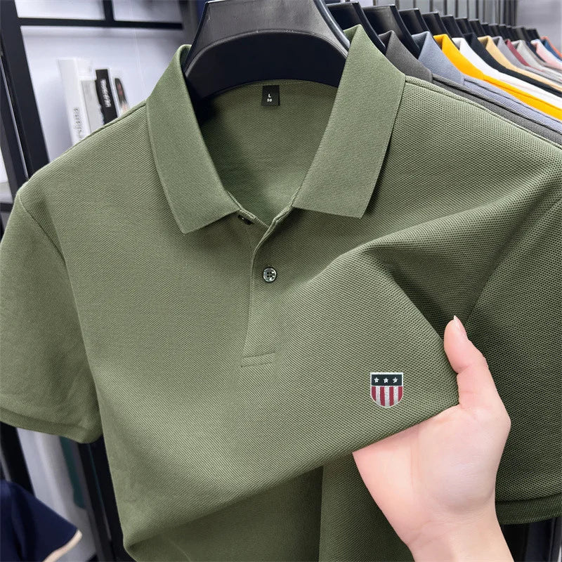 SaneShoppe - men's summer luxury brand cotton 100% polo shirt lapel printing short sleeves t-shirt business leisure ventilate men's clothing