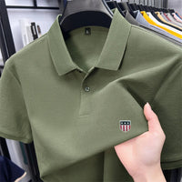 SaneShoppe - men's summer luxury brand cotton 100% polo shirt lapel printing short sleeves t-shirt business leisure ventilate men's clothing