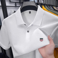 SaneShoppe - men's summer luxury brand cotton 100% polo shirt lapel printing short sleeves t-shirt business leisure ventilate men's clothing
