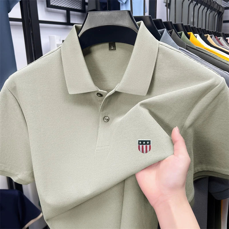 SaneShoppe - men's summer luxury brand cotton 100% polo shirt lapel printing short sleeves t-shirt business leisure ventilate men's clothing