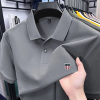 SaneShoppe - men's summer luxury brand cotton 100% polo shirt lapel printing short sleeves t-shirt business leisure ventilate men's clothing