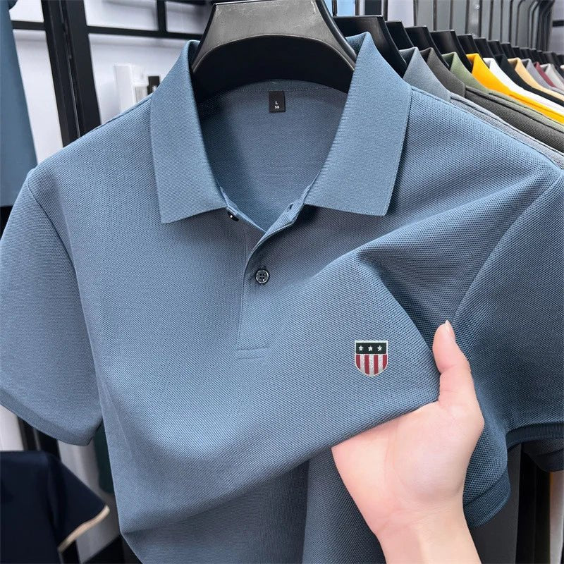 SaneShoppe - men's summer luxury brand cotton 100% polo shirt lapel printing short sleeves t-shirt business leisure ventilate men's clothing