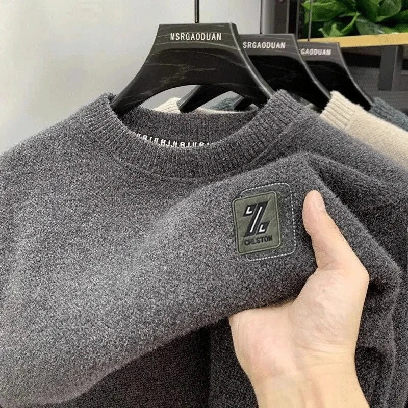 SaneShoppe-Men's Warm Letter Knit Sweatercoat Fleece Lined Pullover