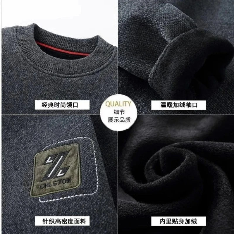 SaneShoppe-Men's Warm Letter Knit Sweatercoat Fleece Lined Pullover