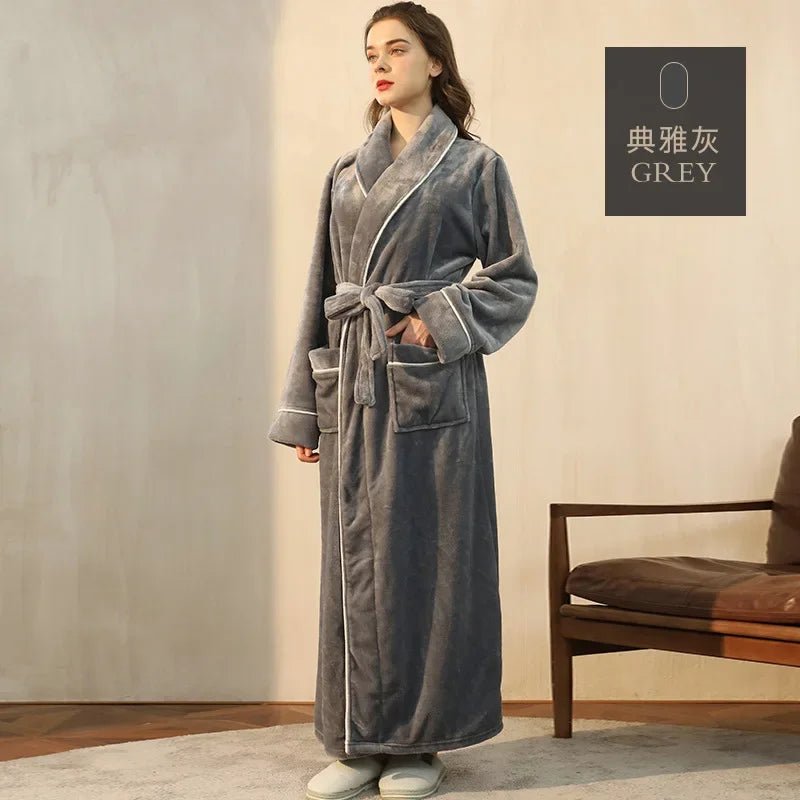 SaneShoppe-Men's Cozy Flannel Robe, Plush Coral Fleece, Warm Home Comfort