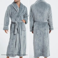 SaneShoppe-Men's Cozy Flannel Robe, Plush Coral Fleece, Warm Home Comfort