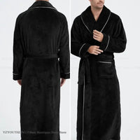 SaneShoppe-Men's Cozy Flannel Robe, Plush Coral Fleece, Warm Home Comfort