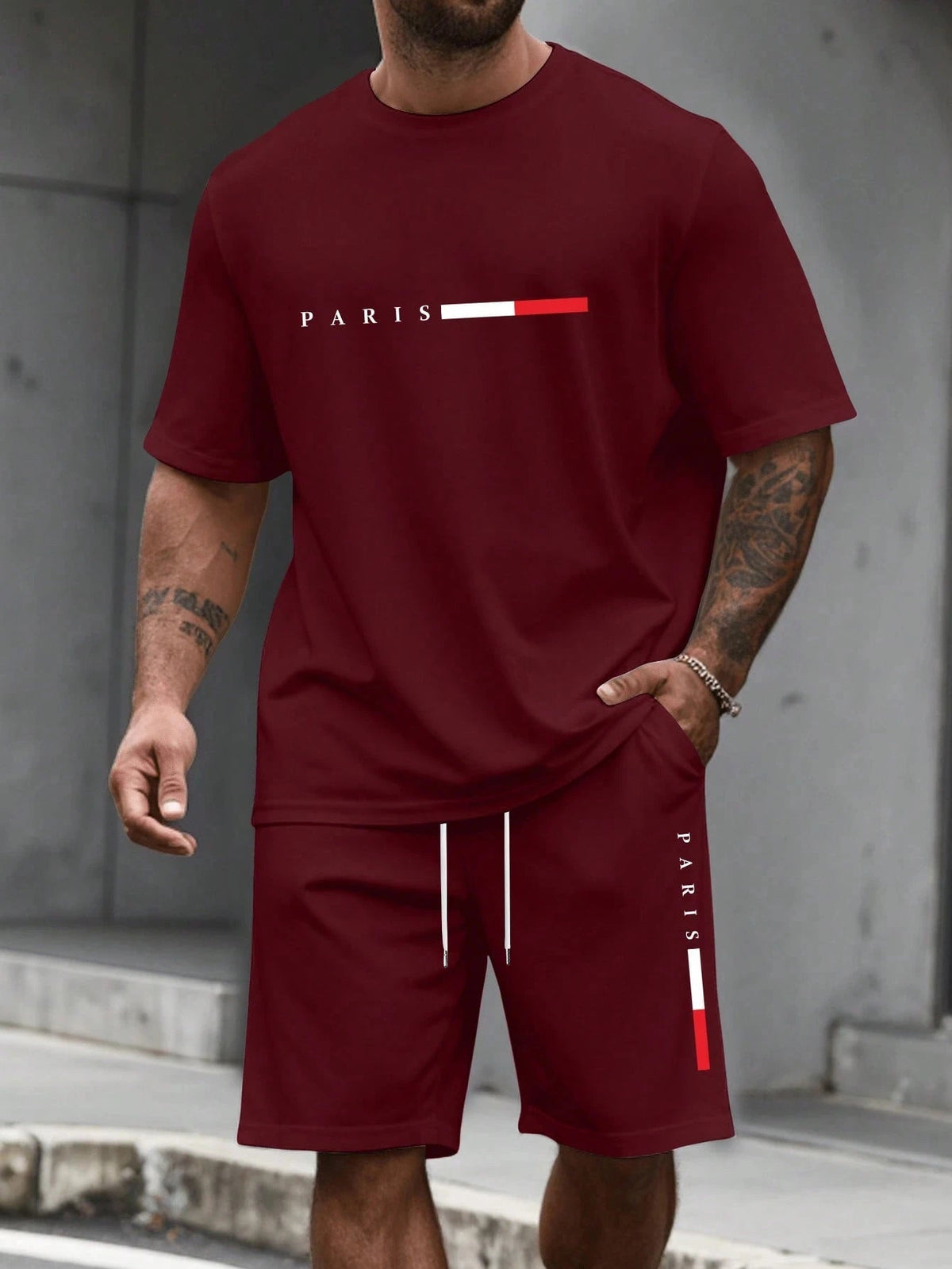 SaneShoppe-Men's 2-Piece Tracksuit Set Short Sleeve O-Neck Running Suit Summer Outfit Plus Size T-shirt
