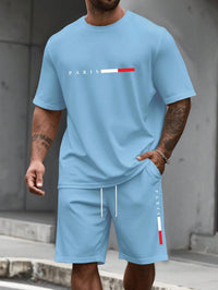 SaneShoppe-Men's 2-Piece Tracksuit Set Short Sleeve O-Neck Running Suit Summer Outfit Plus Size T-shirt