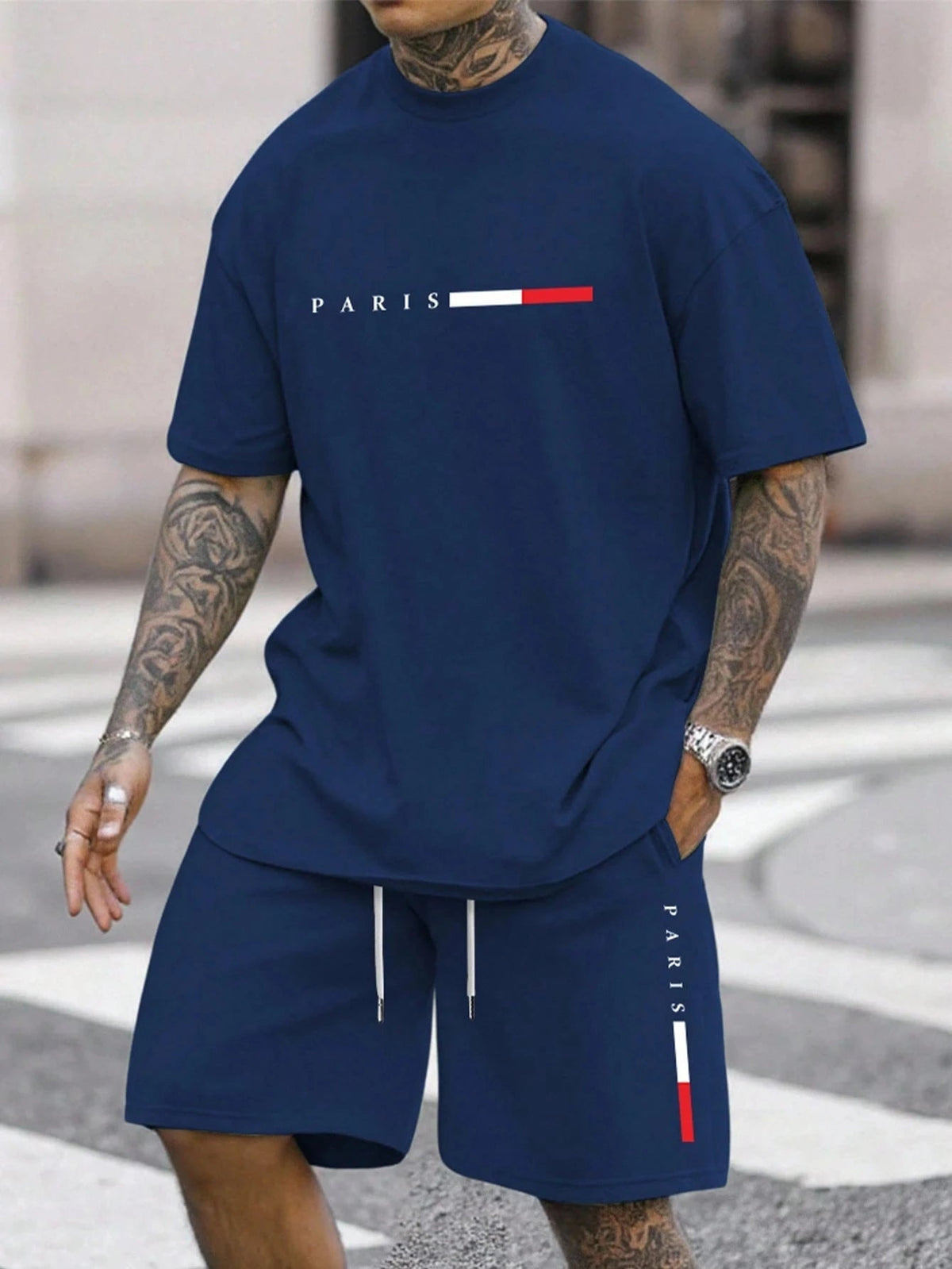 SaneShoppe-Men's 2-Piece Tracksuit Set Short Sleeve O-Neck Running Suit Summer Outfit Plus Size T-shirt