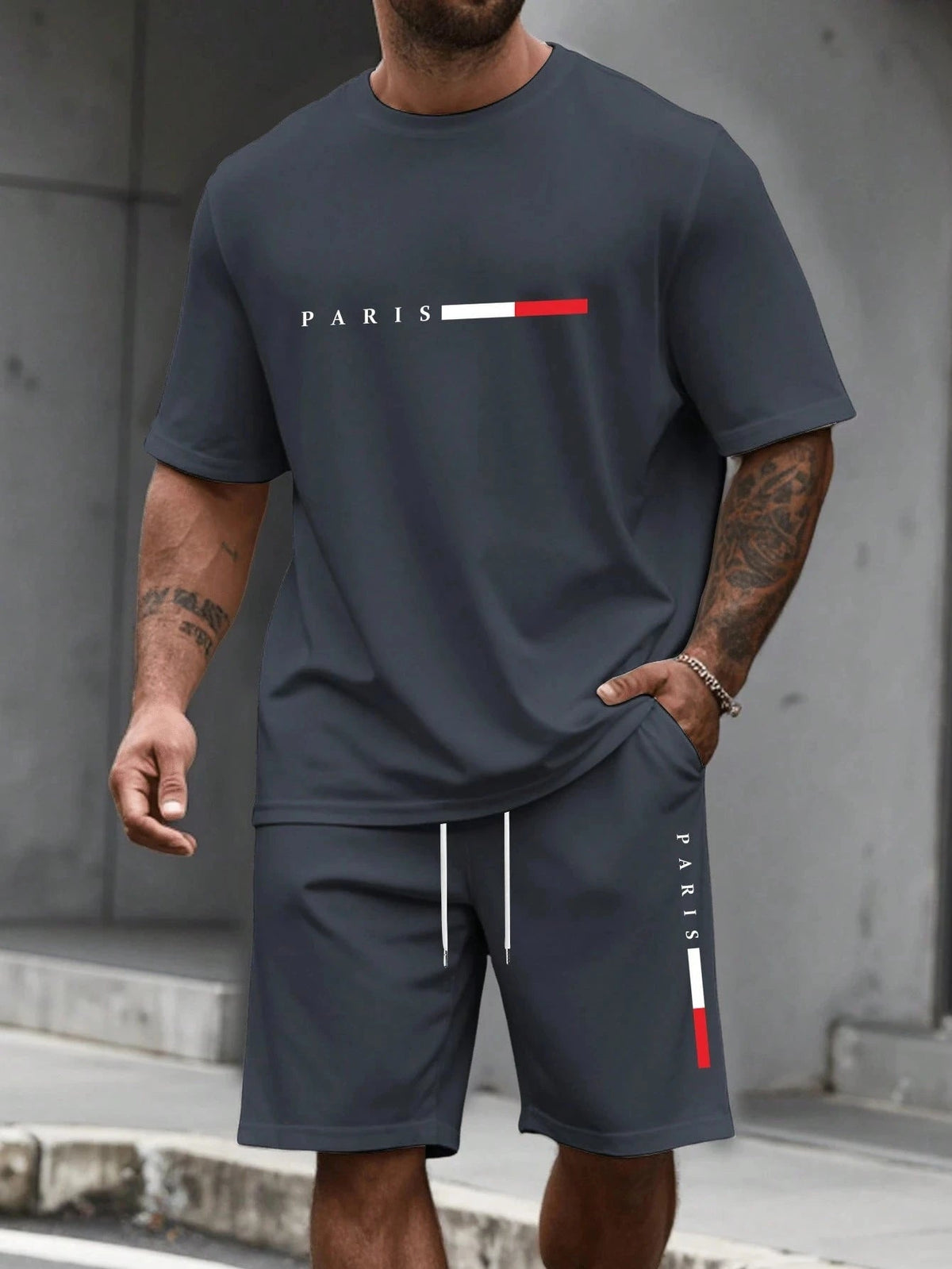 SaneShoppe-Men's 2-Piece Tracksuit Set Short Sleeve O-Neck Running Suit Summer Outfit Plus Size T-shirt