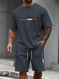 SaneShoppe-Men's 2-Piece Tracksuit Set Short Sleeve O-Neck Running Suit Summer Outfit Plus Size T-shirt