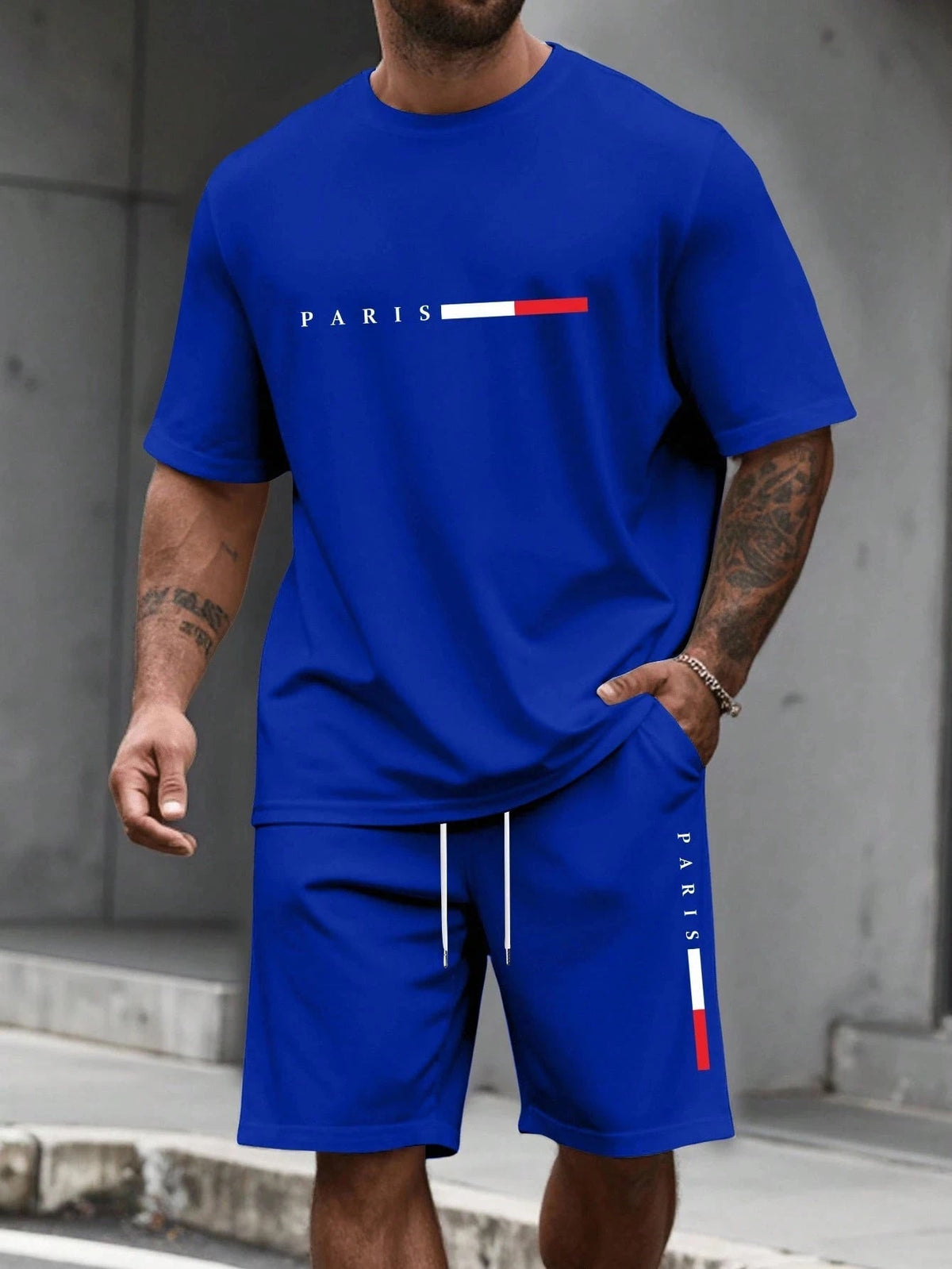 SaneShoppe-Men's 2-Piece Tracksuit Set Short Sleeve O-Neck Running Suit Summer Outfit Plus Size T-shirt