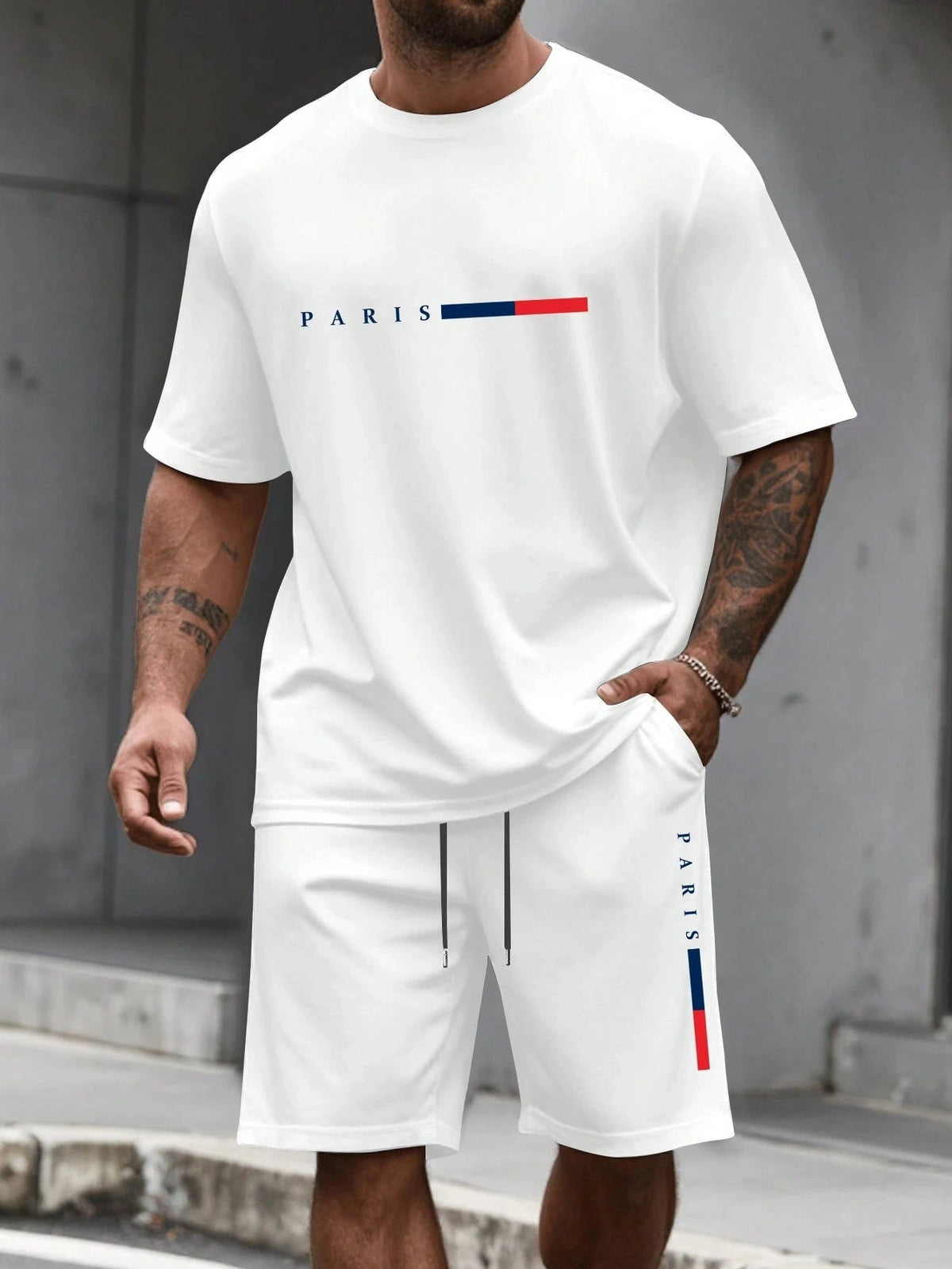 SaneShoppe-Men's 2-Piece Tracksuit Set Short Sleeve O-Neck Running Suit Summer Outfit Plus Size T-shirt