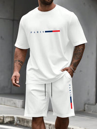 SaneShoppe-Men's 2-Piece Tracksuit Set Short Sleeve O-Neck Running Suit Summer Outfit Plus Size T-shirt