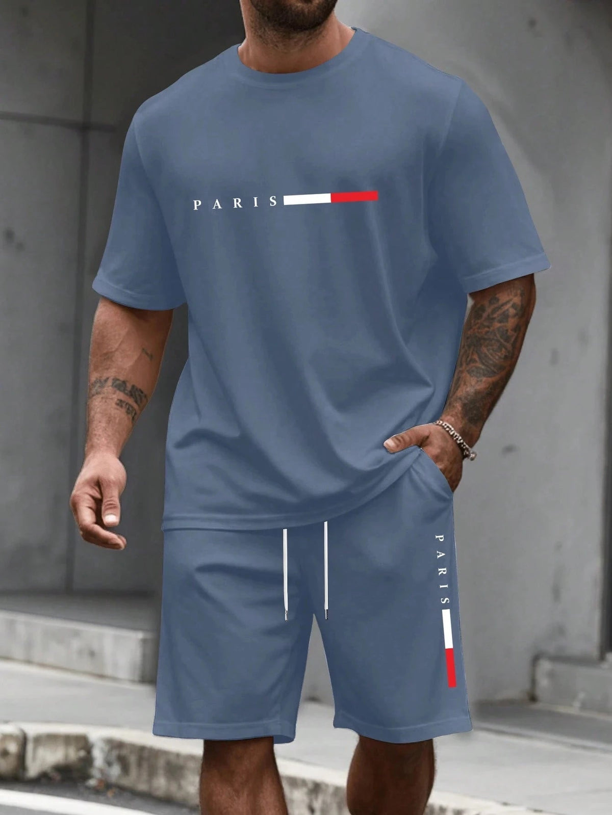 SaneShoppe-Men's 2-Piece Tracksuit Set Short Sleeve O-Neck Running Suit Summer Outfit Plus Size T-shirt
