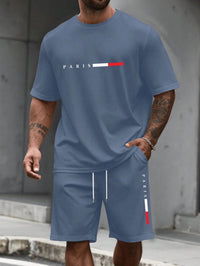 SaneShoppe-Men's 2-Piece Tracksuit Set Short Sleeve O-Neck Running Suit Summer Outfit Plus Size T-shirt