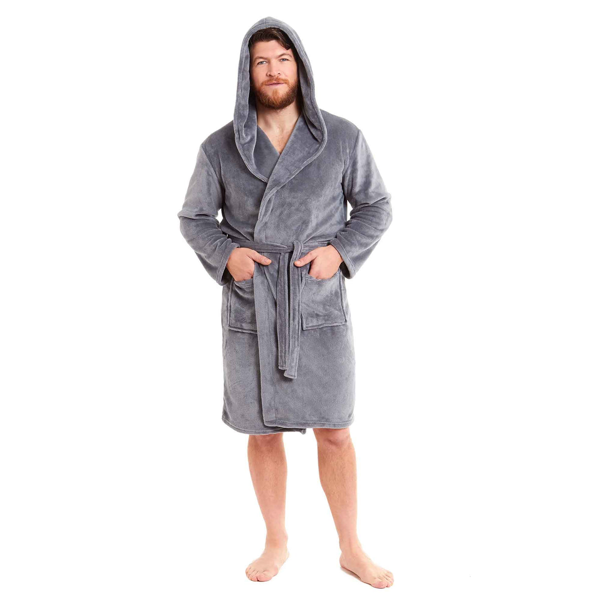 SaneShoppe - Men's Ultra - Soft Hooded Flannel Fleece Bathrobe Warm Plush Dressing Gown for Home Spa Gym Hotel by Daisy Dreamer
