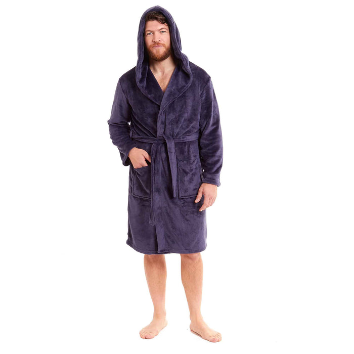 SaneShoppe - Men's Ultra - Soft Hooded Flannel Fleece Bathrobe Warm Plush Dressing Gown for Home Spa Gym Hotel by Daisy Dreamer