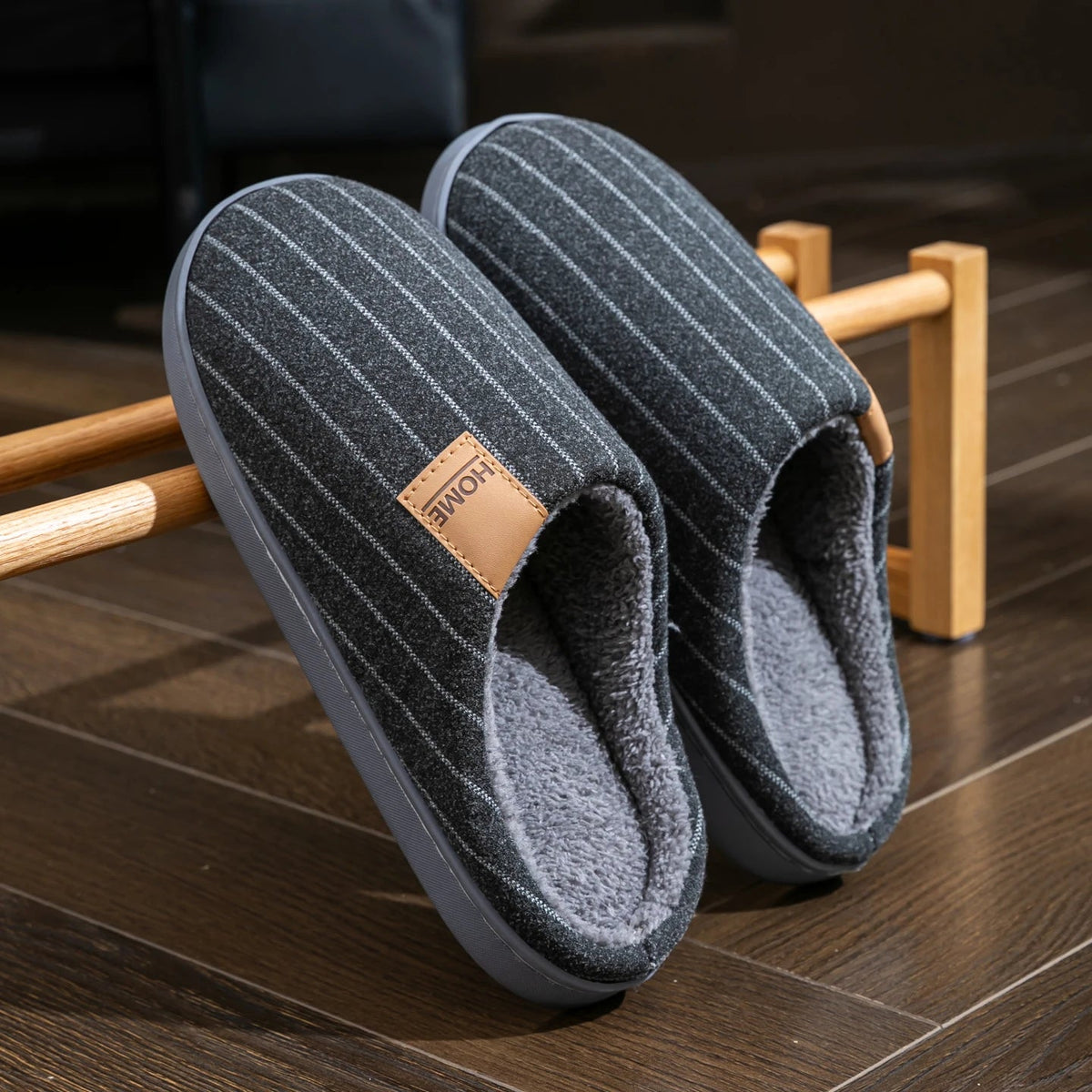 SaneShoppe-Cozy Men's Indoor Non-Slip Warm Slippers with Soft Plush Lining - Winter Comfort