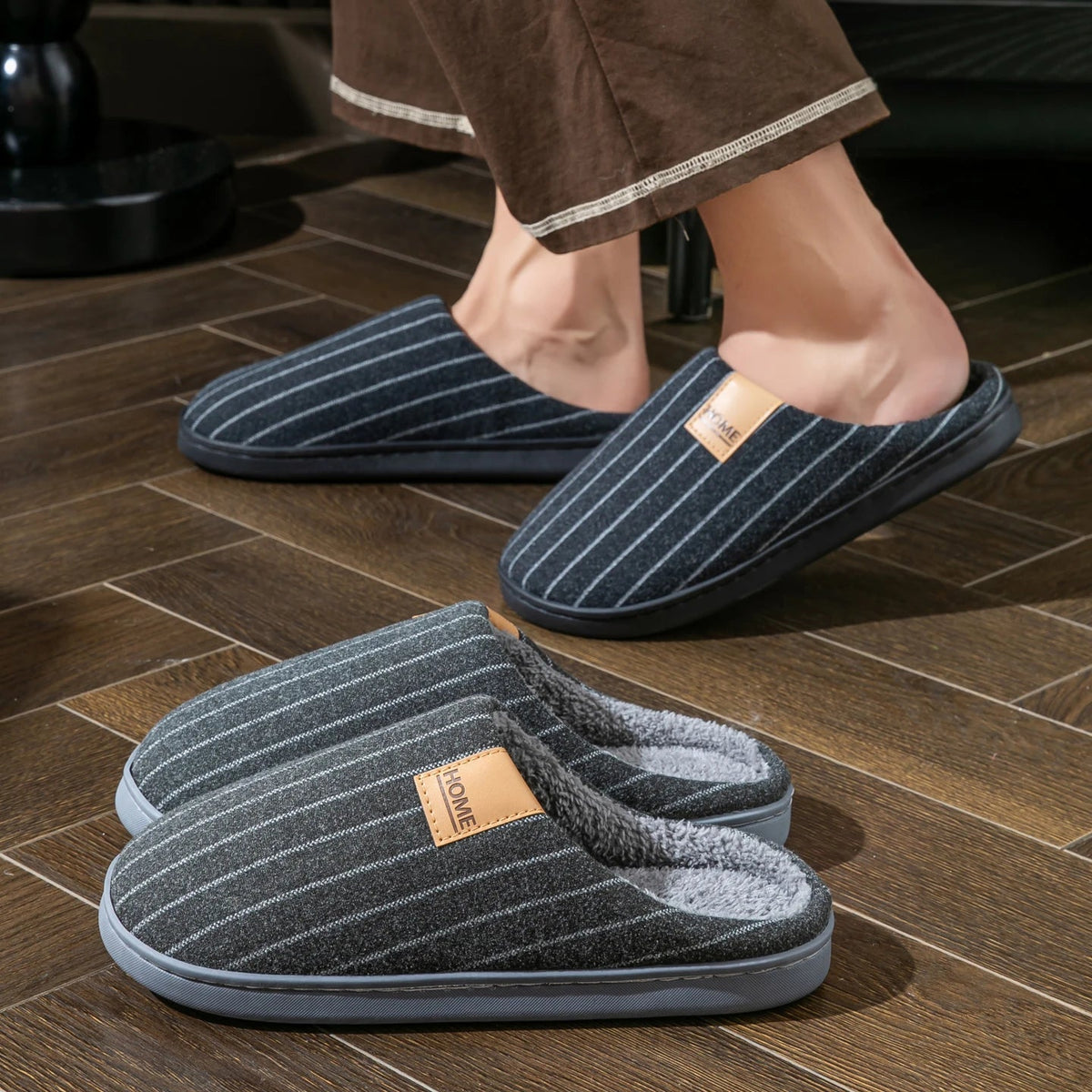 SaneShoppe-Cozy Men's Indoor Non-Slip Warm Slippers with Soft Plush Lining - Winter Comfort
