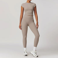 SaneShoppe-Mikeyoga 2PCS Yoga Set Women's Sportswear Workout Clothes Leggings Crop Top