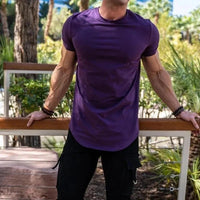 SaneShoppe - Muscle Fitness T-shirt Summer Men's Athleisure Workout short sleeve T-shirt High Quality cotton Men T-shirt Gym Sport Shirt Tops