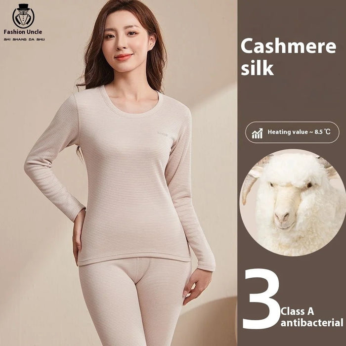 SaneShoppe-Cashmere Silk Striped Thermal Suit Men Women Bottoming Underwear